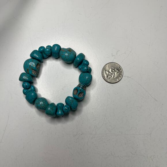 turquoise colored stone bracelet stretch style pull on jewelry boho bohemian - Picture 4 of 6